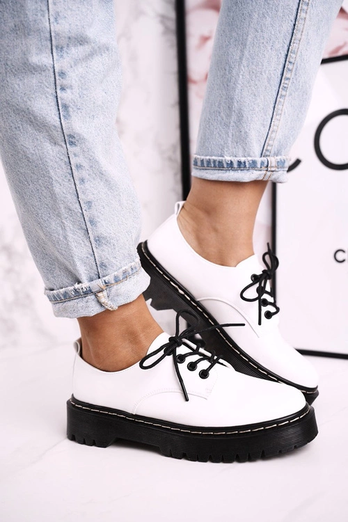 Damskie Klasyczne Półbuty Oxfordy Na Platformie S.Barski HX62 Białe