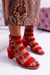Sandały Damskie Na Słupku Gladiatorki Zamsz Czerwone Nella