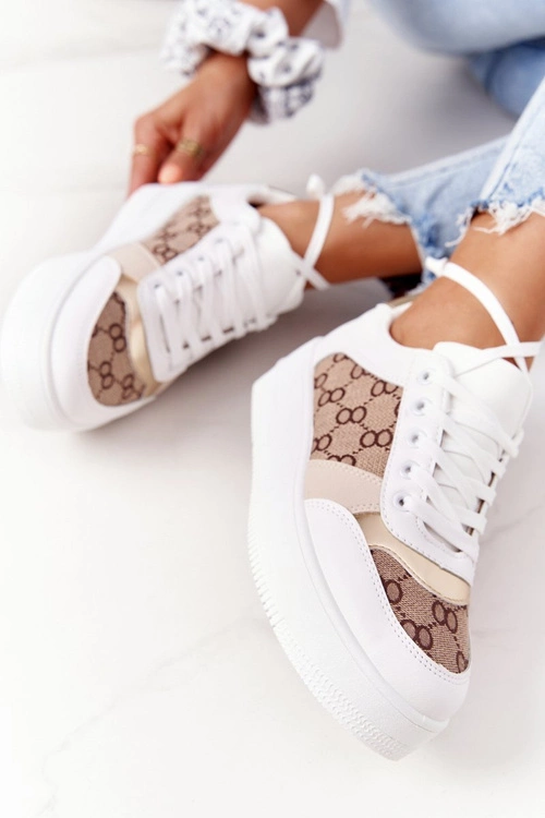 Sportowe Buty Sneakersy Na Platformie Biało-Złote Allisone