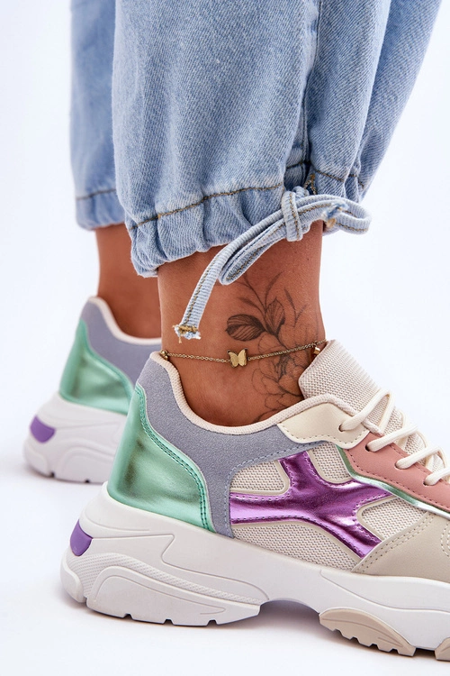 Damskie Sneakersy Sznurowane Beżowo-Zielone Cortes