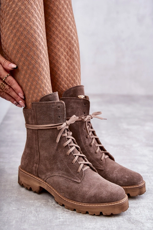 Zamszowe Botki Na Suwak Nicole 2754 Brązowe