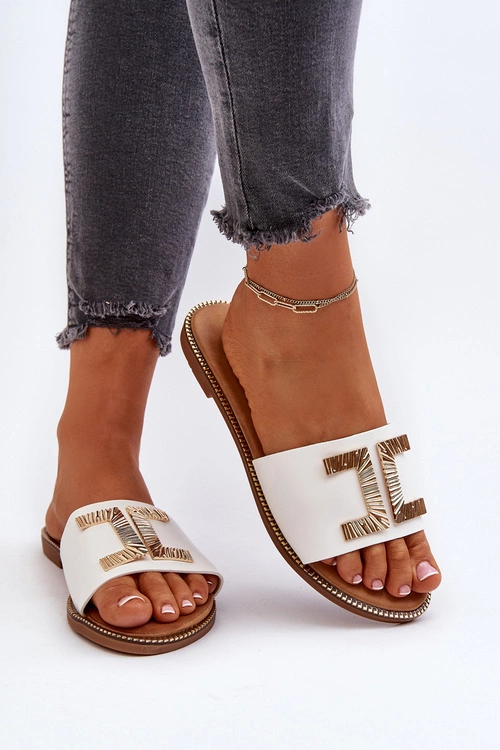 Klapki Damskie Z Ozdobą Białe Ollavia