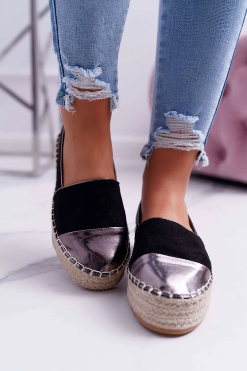 Espadryle Damskie Czarne Platforma Ringer