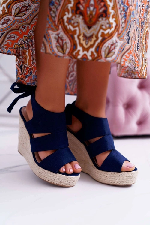 Sandały Damskie Na Koturnie Granatowe Yenga