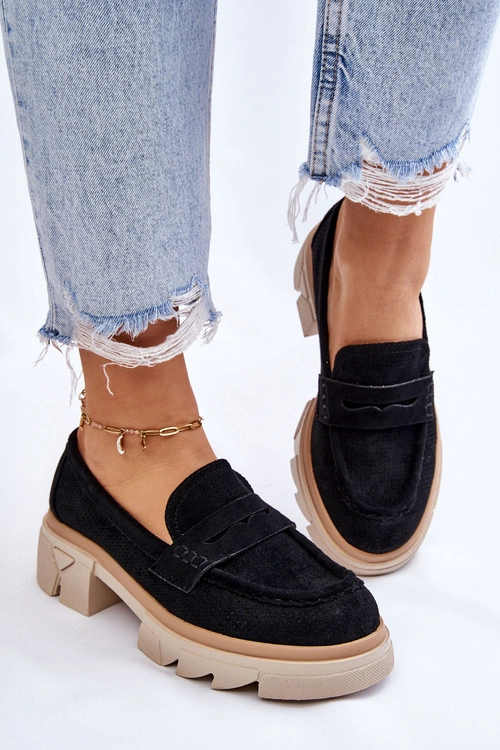 Damskie Półbuty Mokasyny Na Płaskim Obcasie Czarne Fletcher