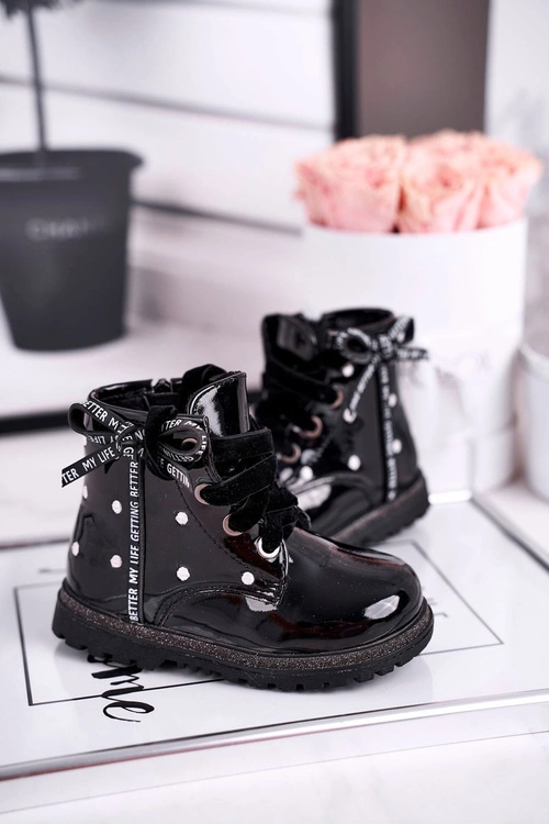 Dziecięce botki lakierowane ocieplane czarne Essie