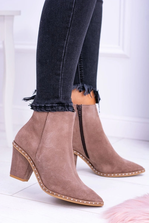 Skórzane Damskie Botki Beżowe Sonoma