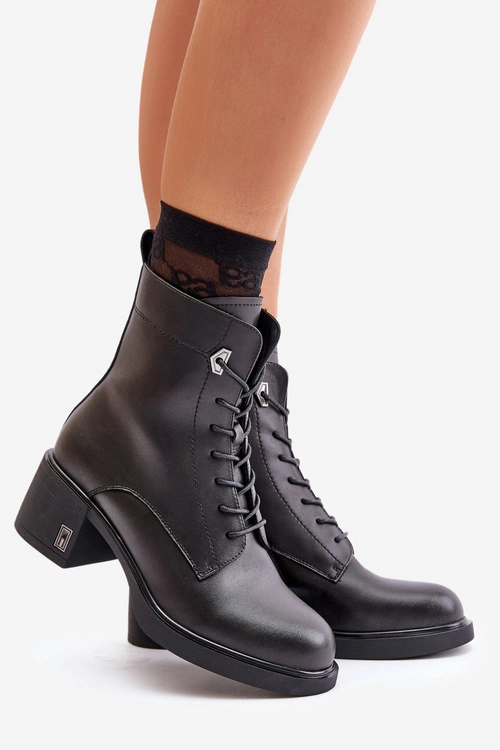 Ocieplane Botki Na Obcasie Ze Skóry Naturalnej Czarne Vinceza 66689