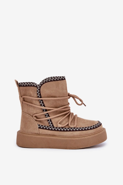 Śniegowce Damskie Z Haftem Na Platformie Brązowe Naleris