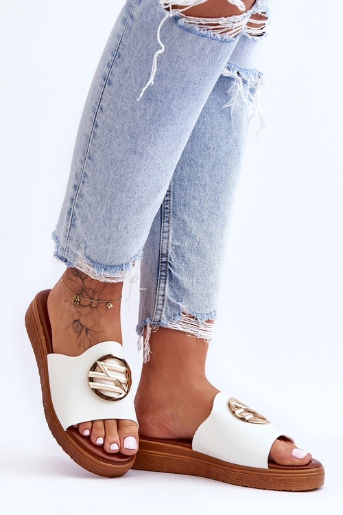 Damskie Klapki Z Ozdobą Białe Secrets