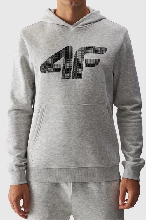 Męska Bluza Dresowa Nierozpinana Z Kapturem 4FWMM00TSWSM1464-27M Jasnoszara