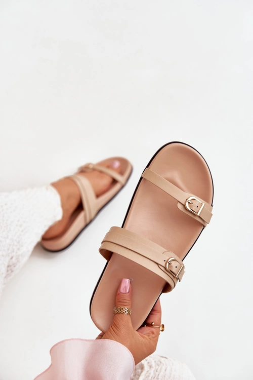 Klapki Damskie Z Klamrami Beżowe Brinella