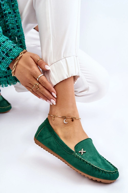 Damskie Zamszowe Mokasyny Z Ozdobą Zielone Leah