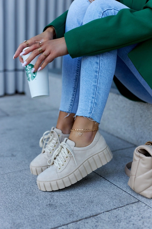 Zamszowe Półbuty Lewski Shoes 3163 Jasnobeżowe