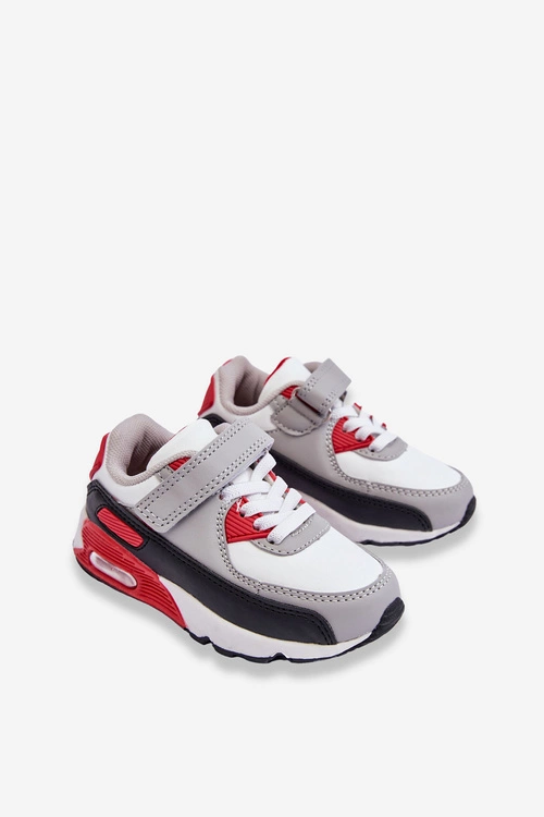 Dziecięce Skórzane Buty Sportowe Na Platformie Biało-Czerwone Lori