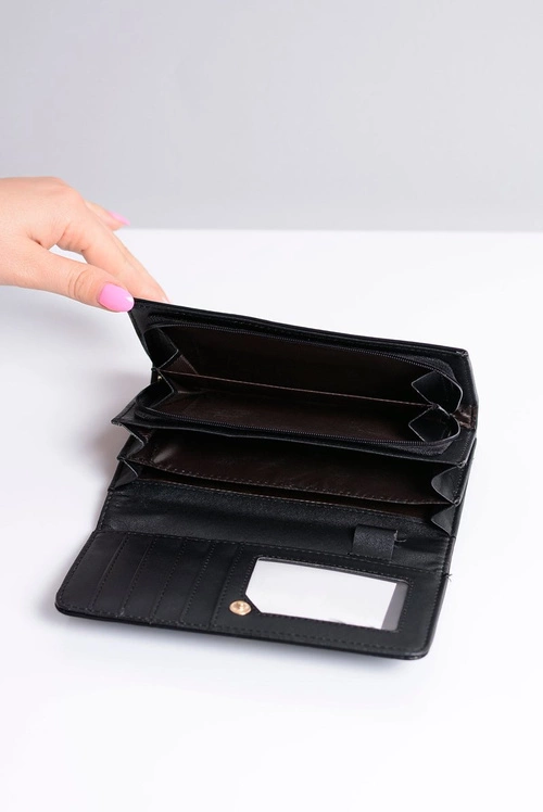 Duży Damski Czarny Portfel Serduszko