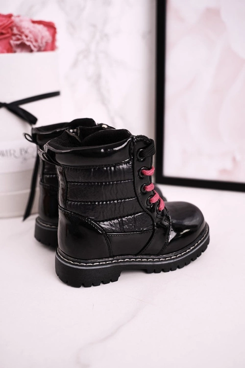 Dziecięce Botki Ocieplone Futerkiem Z Pikowaniem Czarne Pinkie