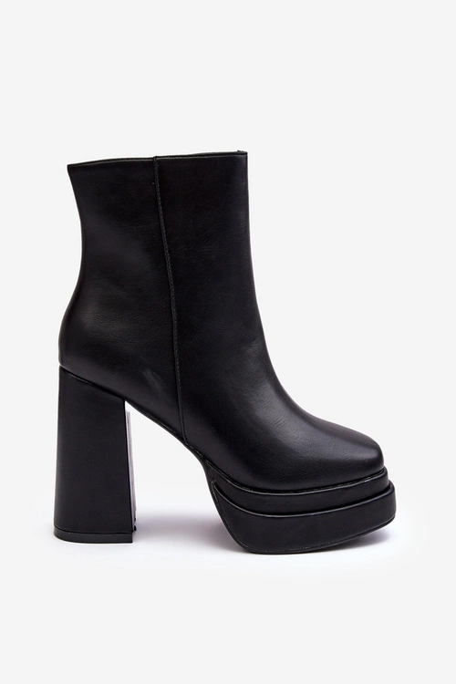 Damskie Botki Na Wysokim Słupku I Platformie Czarne Sandstra