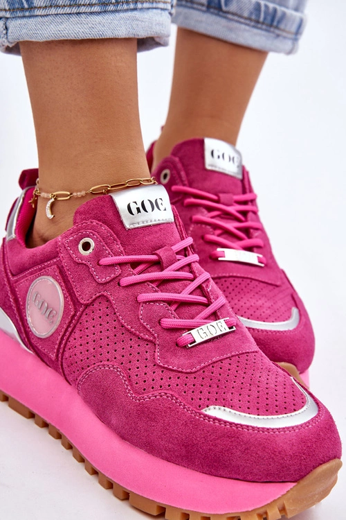 Damskie Zamszowe Buty Sportowe Na Platformie GOE LL2N4002 Fuksja