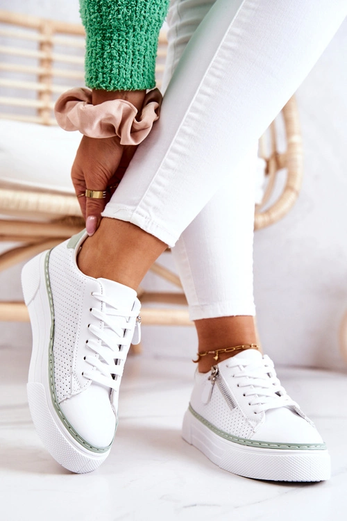 Sportowe Buty Na Platformie Biało-Zielone Louisa