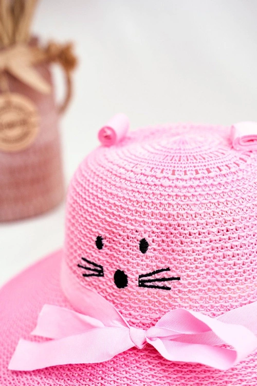 Dziecięcy Kapelusz Na Lato Plażę Różowy z Kotkiem