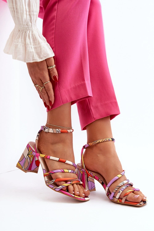 Wzorzyste Sandały Na Słupku Fioletowe Jenglla