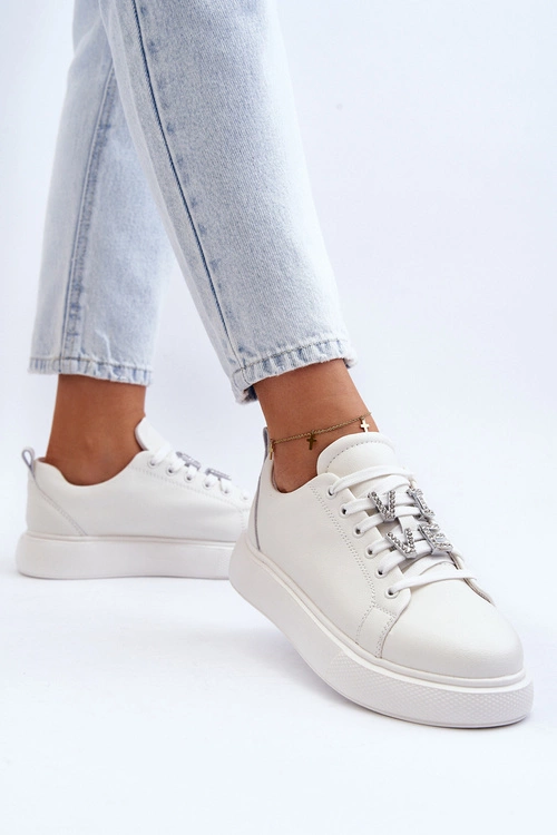 Damskie Sneakersy Skórzane Z Ozdobami Białe Dysuria