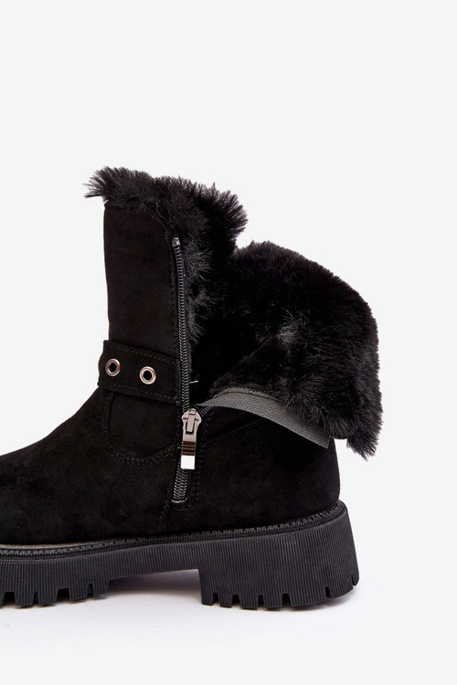 Botki Damskie Z Futerkiem Na Suwak Czarne Morcos