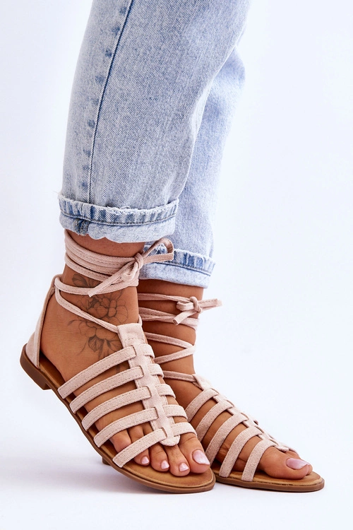 Damskie Zamszowe Sandały Rzymianki Beżowe Sempre