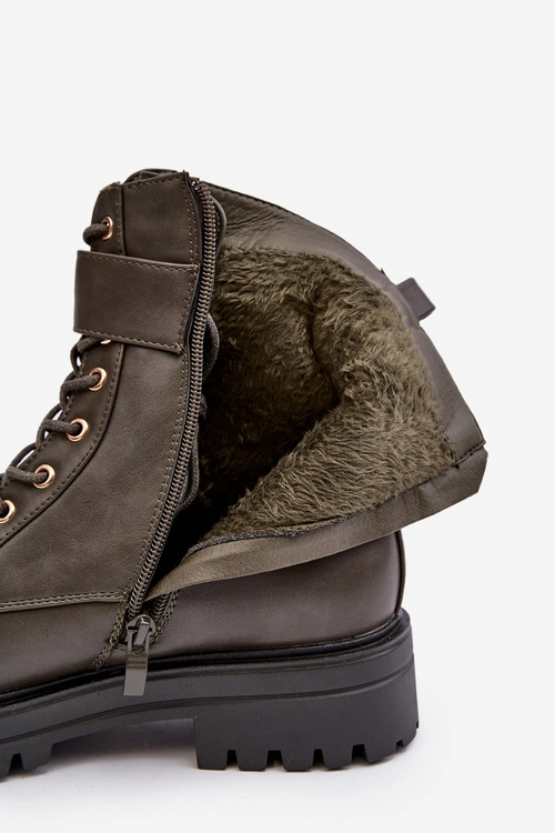 Botki Workery Damskie Na Suwak Z Ozdobą Ciemnozielone Ciossava