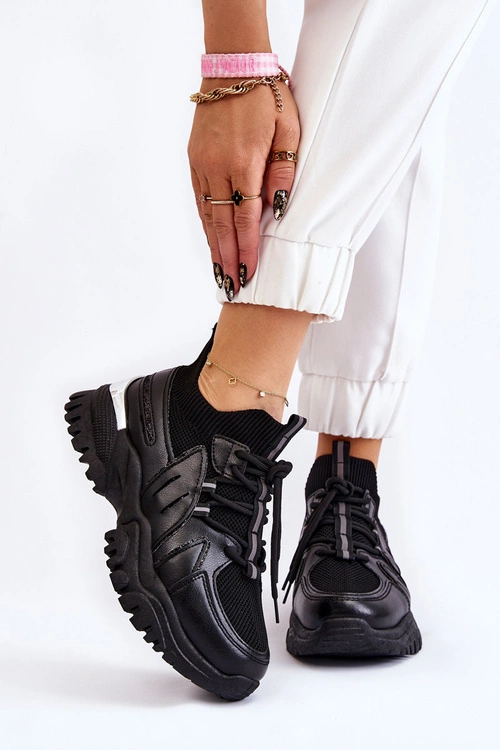 Damskie Buty Sportowe Skarpetkowe Wsuwane Czarne Berna