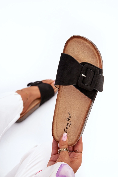 Klapki Damskie Z Klamrą Eko Zamszowe Czarne Laeltia