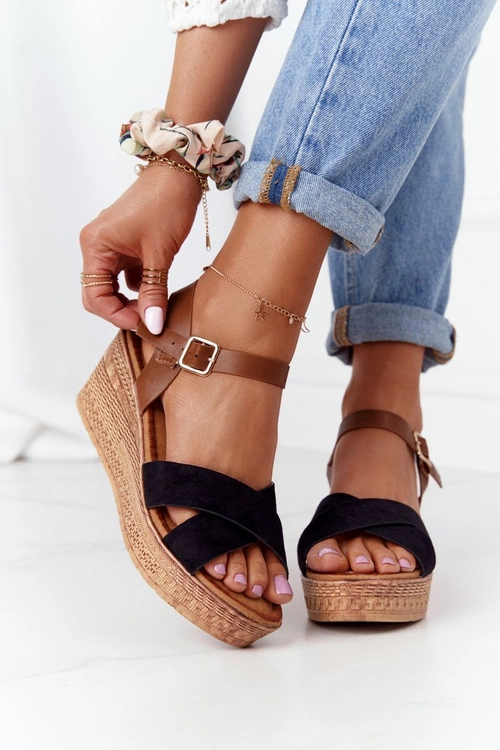 Sandały Na Koturnie S.Barski GD-38 Czarne