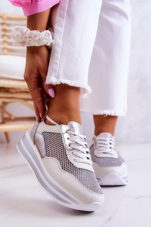 Damskie Buty Sportowe Sneakersy Biało-Srebrne Bourne