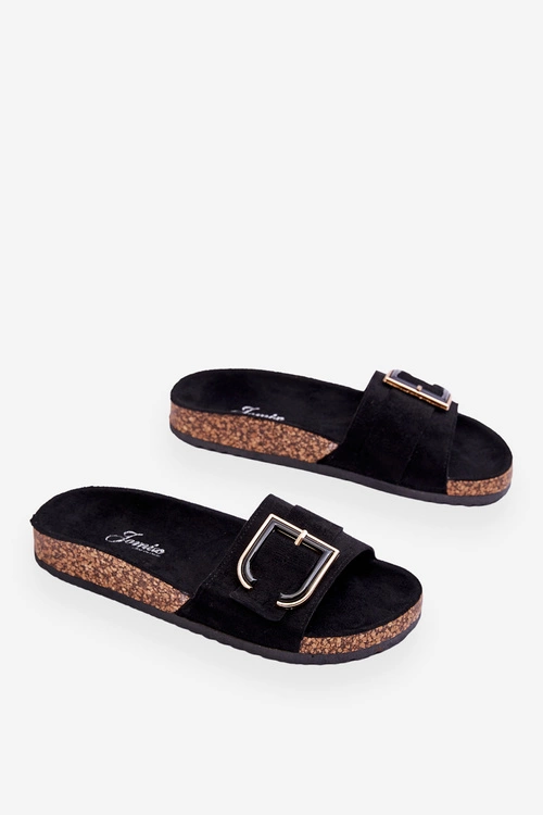 Damskie Klapki Zamszowe Na Platformie Czarne Festil