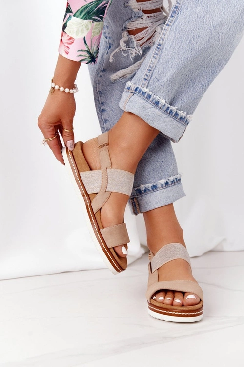 Sandały Ze Srebrnym Ściągaczem Beżowe Almeria