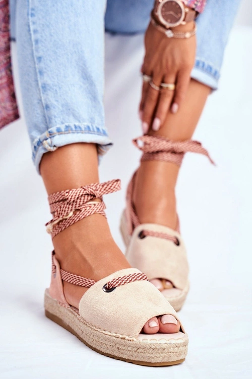 Espadryle Damskie Na Platformie Lniane Beżowe Monacoz