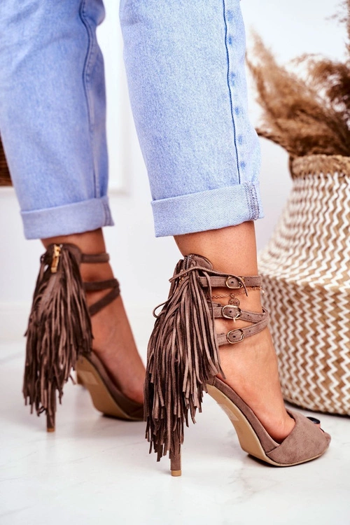 Sandały Damskie Na Szpilce Gladiatorki Taupe Carnival