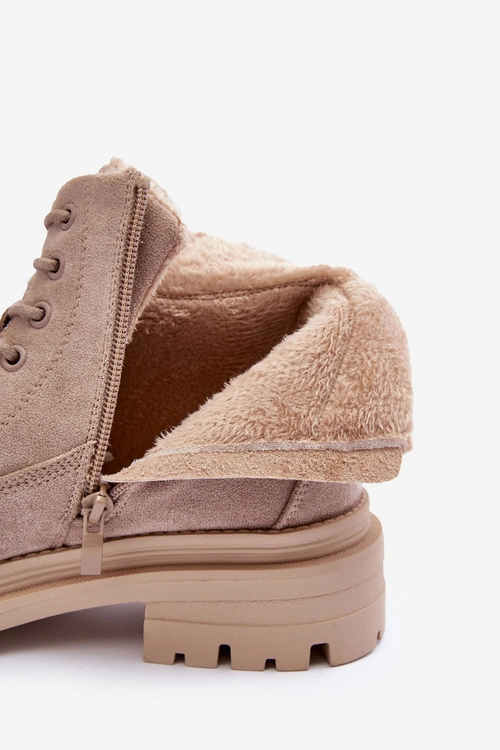 Zamszowe Trapery Botki Ocieplane Beżowe Alden