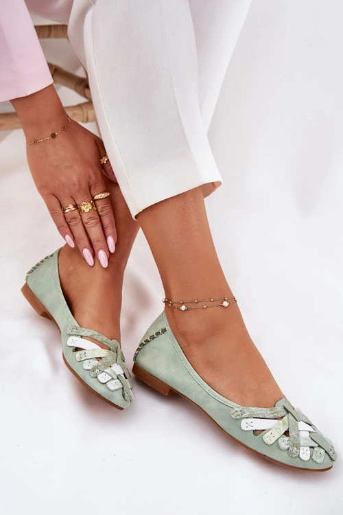 Damskie Skórzane Baleriny Maciejka 01358-50 Miętowe