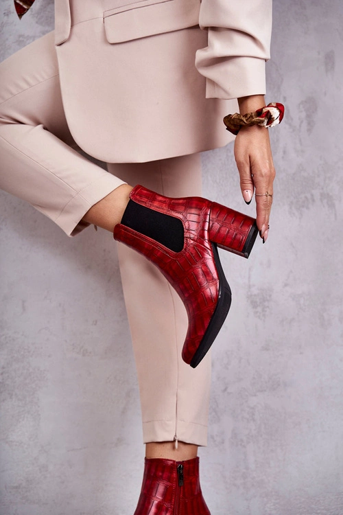 Wężowe Skórzane Botki La.Fi 260038R-XC Czerwone