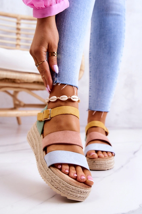 Damskie Zamszowe Sandały Na Sprzączkę Pastelowe Corestra