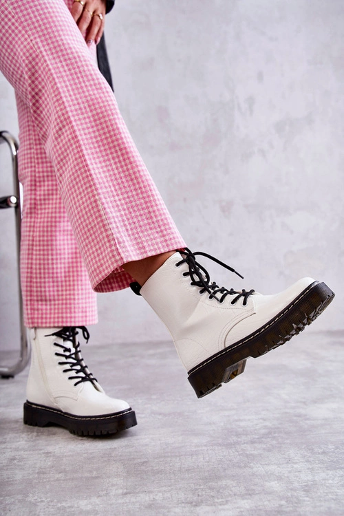 Damskie Ocieplane Botki Wężowe Białe Salma