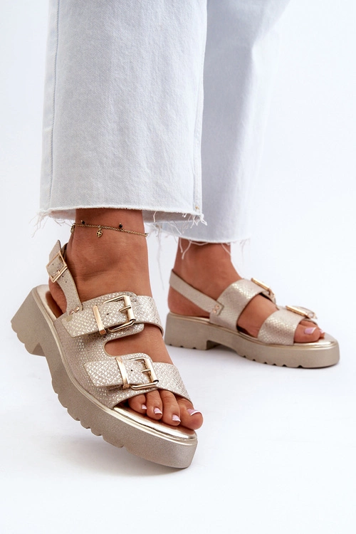 Sandały Damskie Z Klamrami Eko Skórzane Złote Konanttia