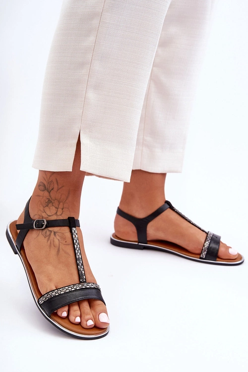 Sandały Damskie Z Cyrkoniami Czarne Penna