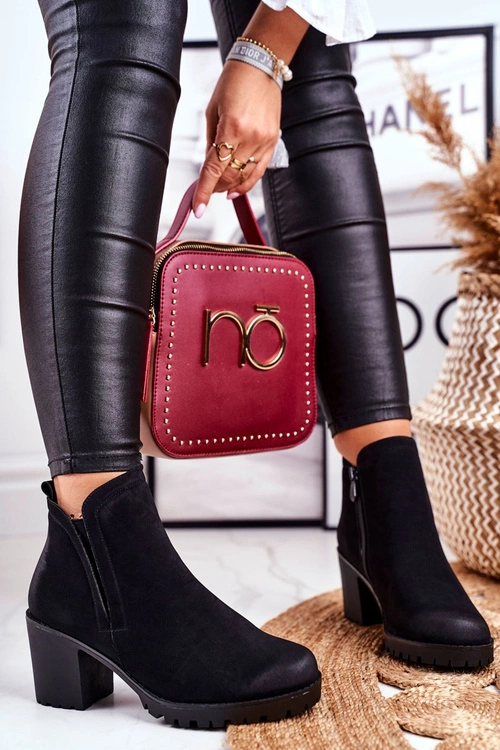 Botki Damskie Na Słupku Ciepłe Czarne Veronica