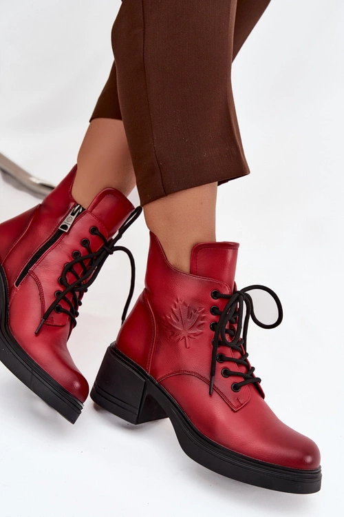 Botki Damskie Skórzane Na Klocku Ocieplane Vinceza 39950 Czerwone