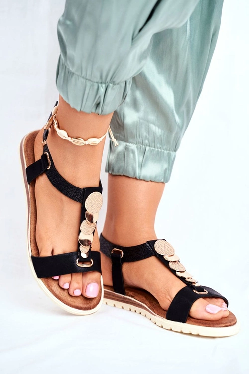 Płaskie Sandały Z Ozdobami Czarne Milton