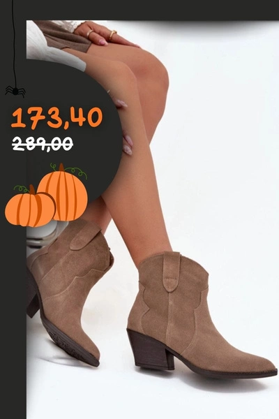 Wsuwane Botki Kowbojki Damskie Z Naturalnego Zamszu Beżowe Beretta