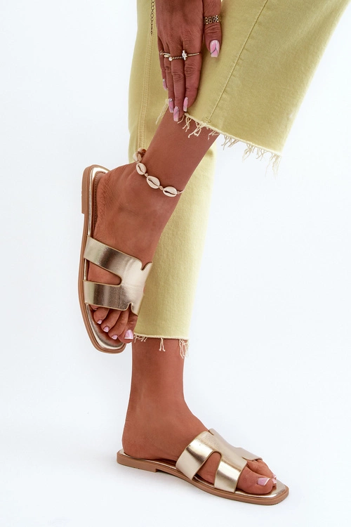 Damskie Płaskie Klapki Z Wycięciami Złote Fiviama